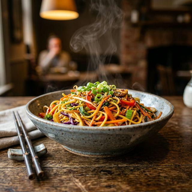 Fresh Hakka Noodles preparation